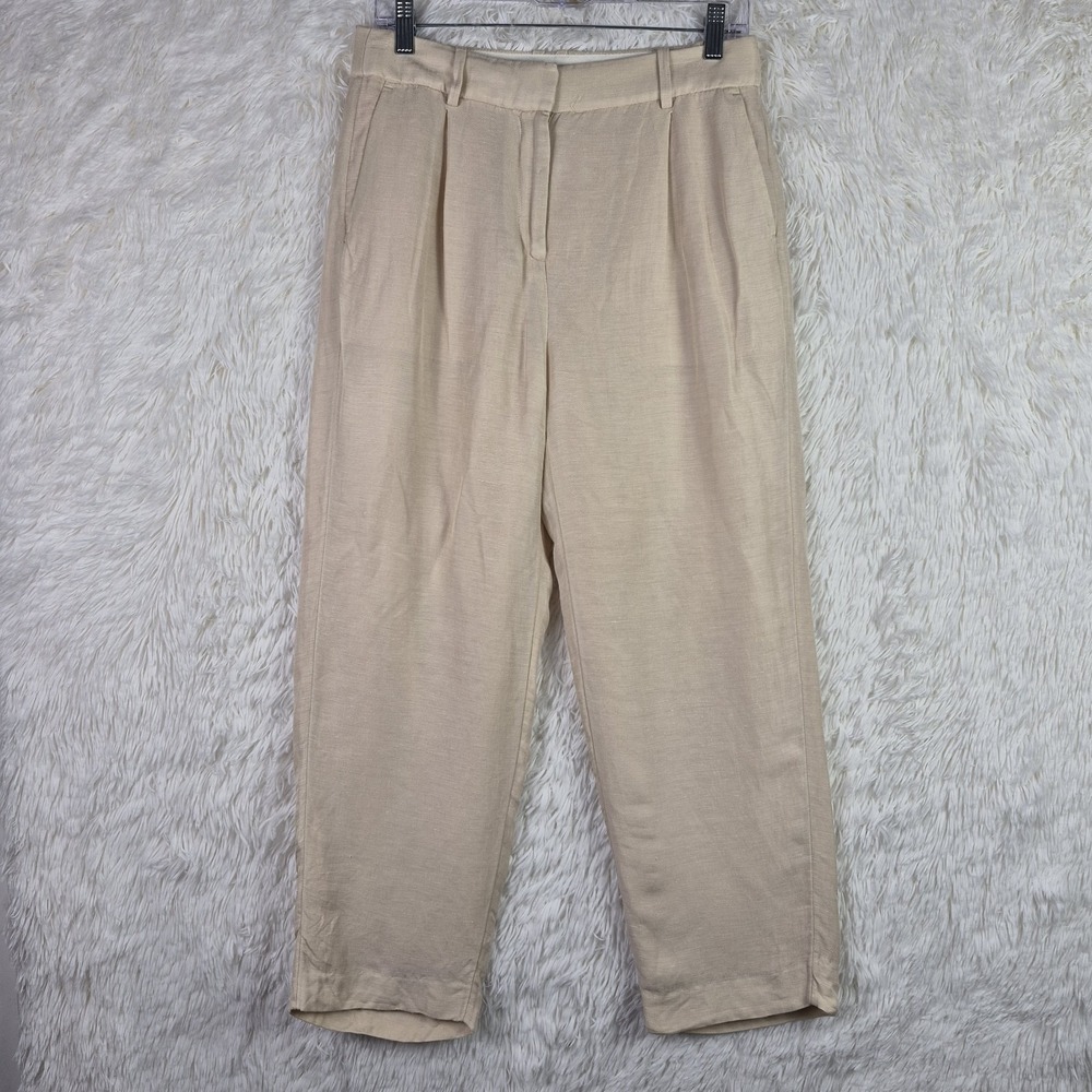 J.Crew Women Beige Linen Cupro Pleated Trousers High Rise Pants BH698 Size 4